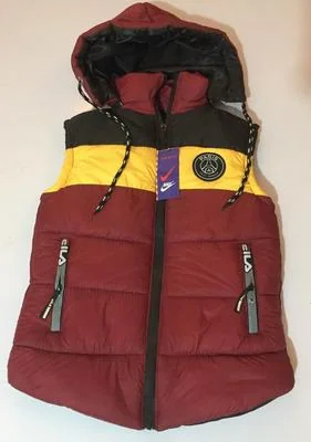 Kids Sleeveless Quilted Jacket Maroon Black Yellow Hooded