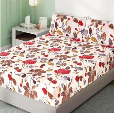 Double Bed Sheet Set Cotton Floral Red Brown Purple