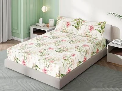 Cotton Floral Double Bedsheet Set with Pillow Covers