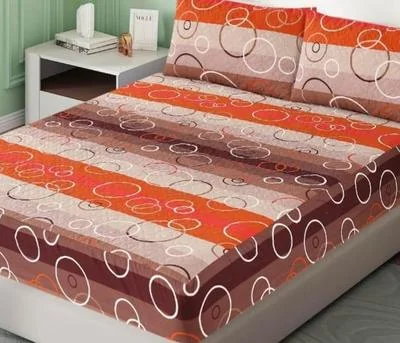 Double Bedsheet Set Cotton Printed Orange Brown Circle Pattern