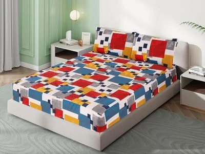 Double Bed Cotton Printed Set Multicolor Geometric Pattern