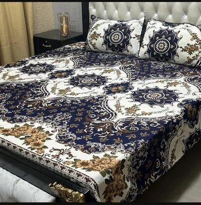 Multicolor Crystal Cotton Double Bedsheet Set with Pillow Covers