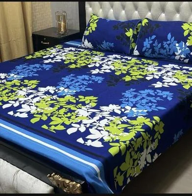 Multicolor Crystal Cotton Double Bedsheet Set with Pillow Covers