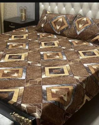 Brown Printed Double Bedsheet Set Crystal Cotton 3-Piece
