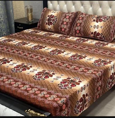 Premium Printed Double Bedsheet Set Brown Crystal Cotton