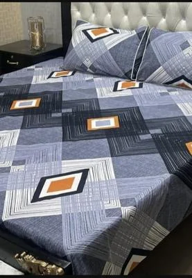 Double Bedsheet Set Crystal Cotton Grey Printed 3Pc