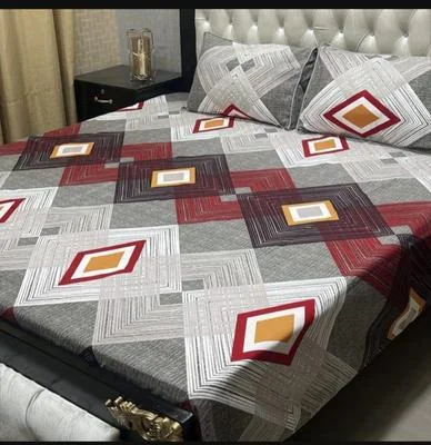 Double Bedsheet Set Crystal Cotton Grey Printed 3Pc