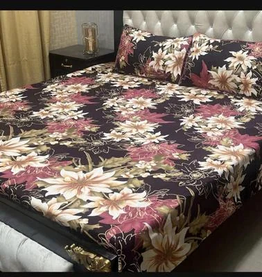 Crystal Cotton Floral Double Bedsheet Set 3Pc Multicolor