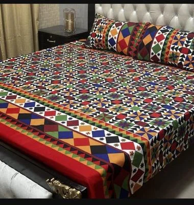 Crystal Cotton Printed Double Bedsheet Set Multicolor