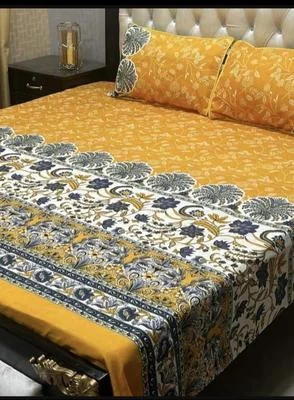 Crystal Cotton Double Bedsheet Set Yellow 3Pc