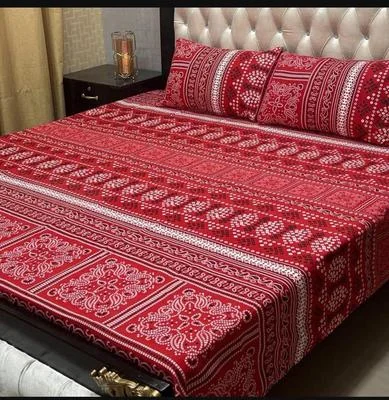 Double Bed Sheet Set Red Crystal Cotton 3-Piece