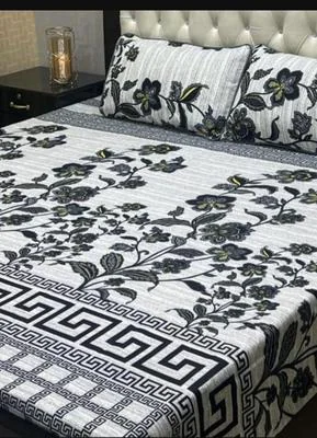 Double Bedsheet Set Crystal Cotton Floral Greek Border White