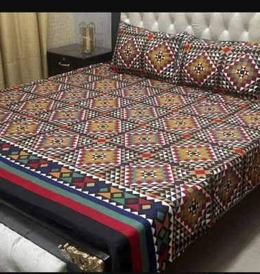 Double Bedsheet Set Crystal Cotton Multicolor Printed 90x97