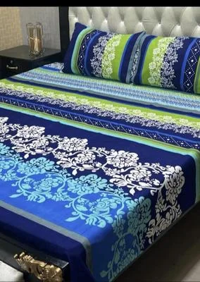 Double Bedsheet Set Crystal Cotton Blue Green Floral Print