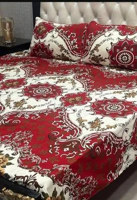 Double Bed Sheet Set Red White Brown Crystal Cotton 3 Pcs
