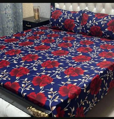 Crystal Cotton Printed Double Bedsheet Set Red Floral