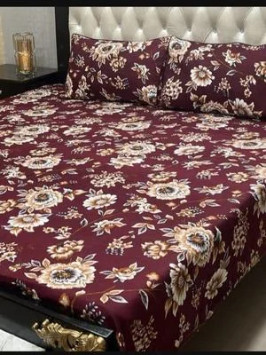 Maroon Floral Crystal Cotton Double Bedsheet Set