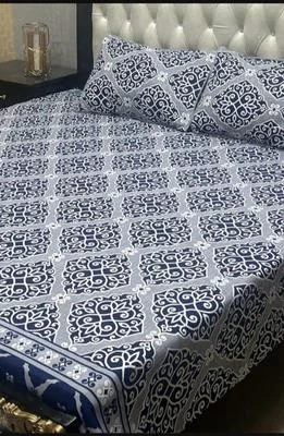 Crystal Cotton Double Bedsheet Set Grey Printed 3Pc