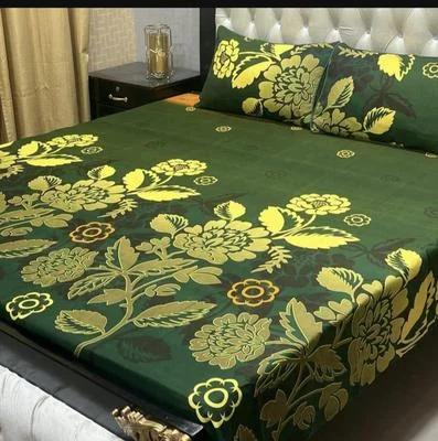 Green Printed Double Bedsheet Set Crystal Cotton 3Pc