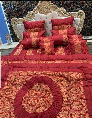 King Size Velvet Jacquard Bedding Set Red Gold Patchwork