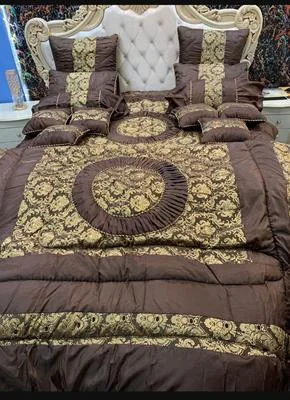 King Size Silk Jacquard Bedding Set Brown Gold