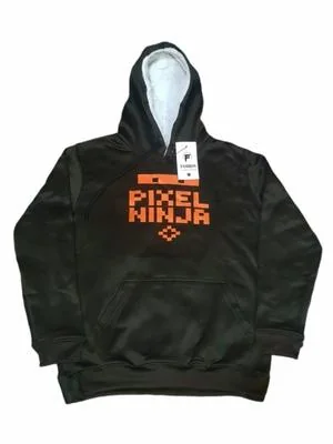 Men Pixel Ninja Hoodie Black Orange Fleece
