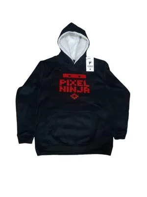 Men Black Pixel Ninja Hoodie Medium to XL Fleece Lined