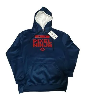 Men Blue Pixel Ninja Hoodie Fleece Lined Medium to XL