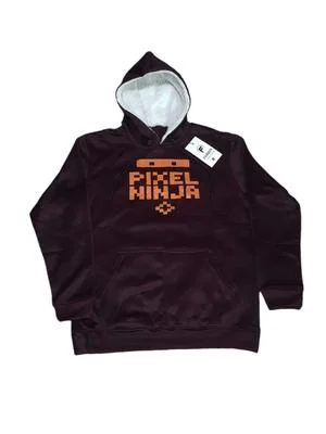 Men's Pixel Ninja Hooded Fleece Hoodie Brown Medium to XL