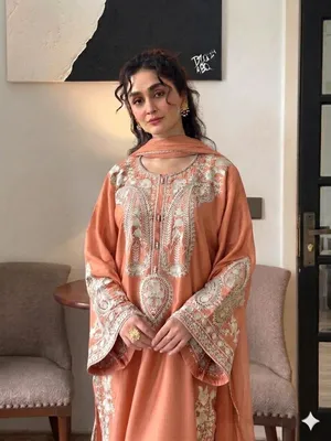 Peach Orange Embroidered Lawn 3PC Suit for Women thumbnail 2
