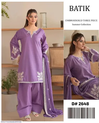 Purple Embroidered 3-Piece Women's Suit Set for Bakra Eid