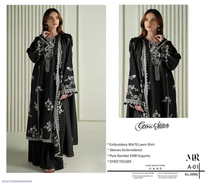 3 Pcs Women's Unstitched Embroidered Suit ALLHAMDULILLAH SUMMER COLLECTION CROOS STITCH