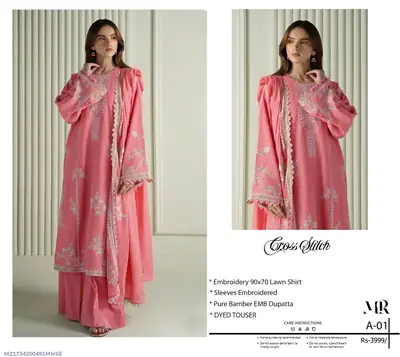 3 Pcs Women's Unstitched Embroidered Suit