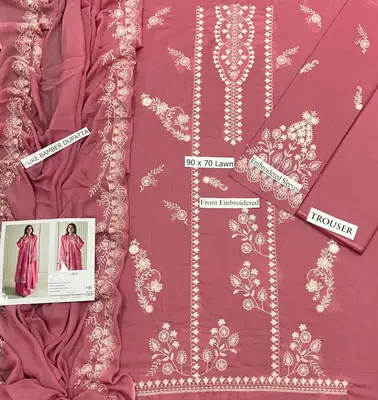 3 Pcs Women's Unstitched Embroidered Suit thumbnail 3