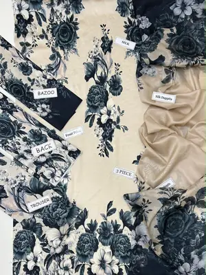 3 Pcs Women's Unstitched Digital Print Suit thumbnail 2