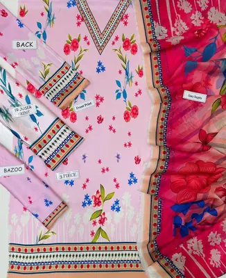 3 Pcs Women's Unstitched Digital Print Suit thumbnail 2