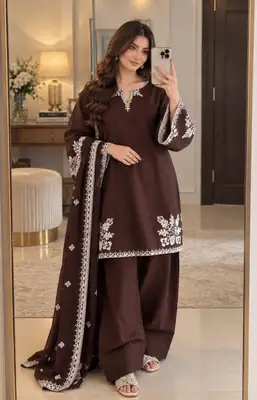 3 Pcs Women's Unstitched Embroidered Suit