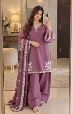 3 Pcs Women's Unstitched Embroidered Suit