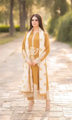 3 Pcs Women's Unstitched Embroidered Suit