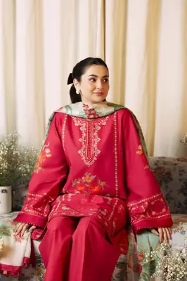 3 Pcs Women's Unstitched Embroidered Suit