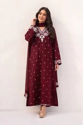 3 Pcs Women's Unstitched Embroidered Suit