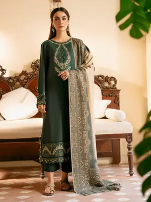 3 Pcs Women's Unstitched Embroidered Suit
