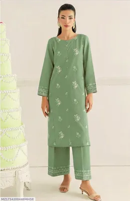 Green Embroidered Lawn 2Pcs Shirt Trouser Set