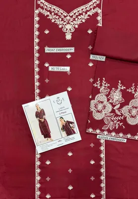 Maroon Embroidered Lawn 2Pcs Kurta Set for Women thumbnail 3