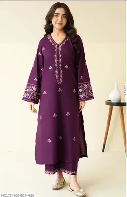 Purple Embroidered Lawn 2Pcs Kurta Set for Women thumbnail 1