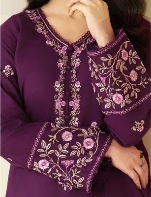 Purple Embroidered Lawn 2Pcs Kurta Set for Women thumbnail 2
