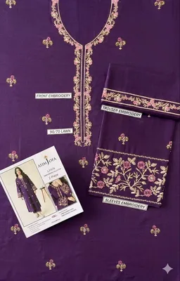 Purple Embroidered Lawn 2Pcs Kurta Set for Women thumbnail 3
