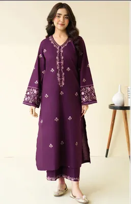 Purple Embroidered Lawn 2Pcs Kurta Set for Women thumbnail 4