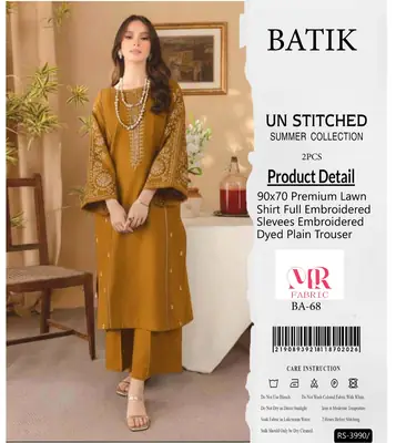 2 Pcs Women's Unstitched Embroidered Suit