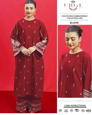 2 Pcs Women's Unstitched Embroidered Suit